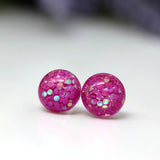 Plastic Post or Invisible Clip On Glitter Confetti Filled Earrings, Metal Free 10mm