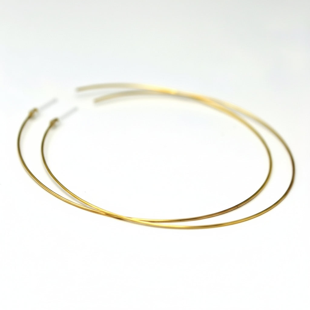 Plastic Post Thin Wire Hoop Earrings, 60mm