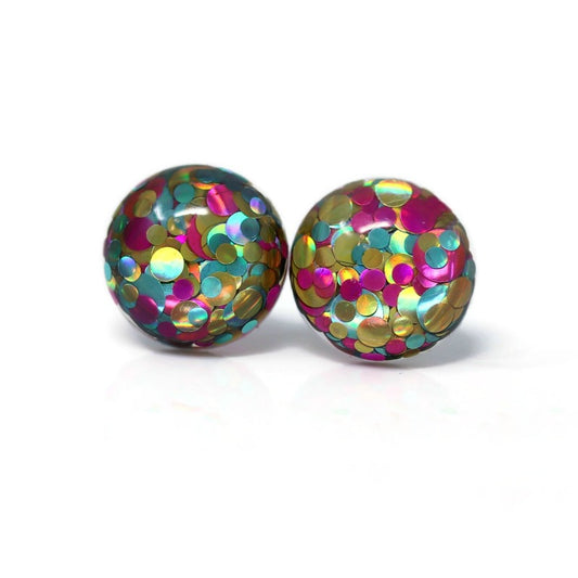 Glitter Filled Resin Stud Earrings, 12mm