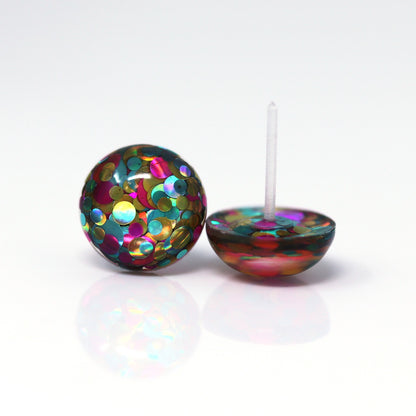 Boucles d'oreilles à tige en résine remplie de paillettes, 12 mm