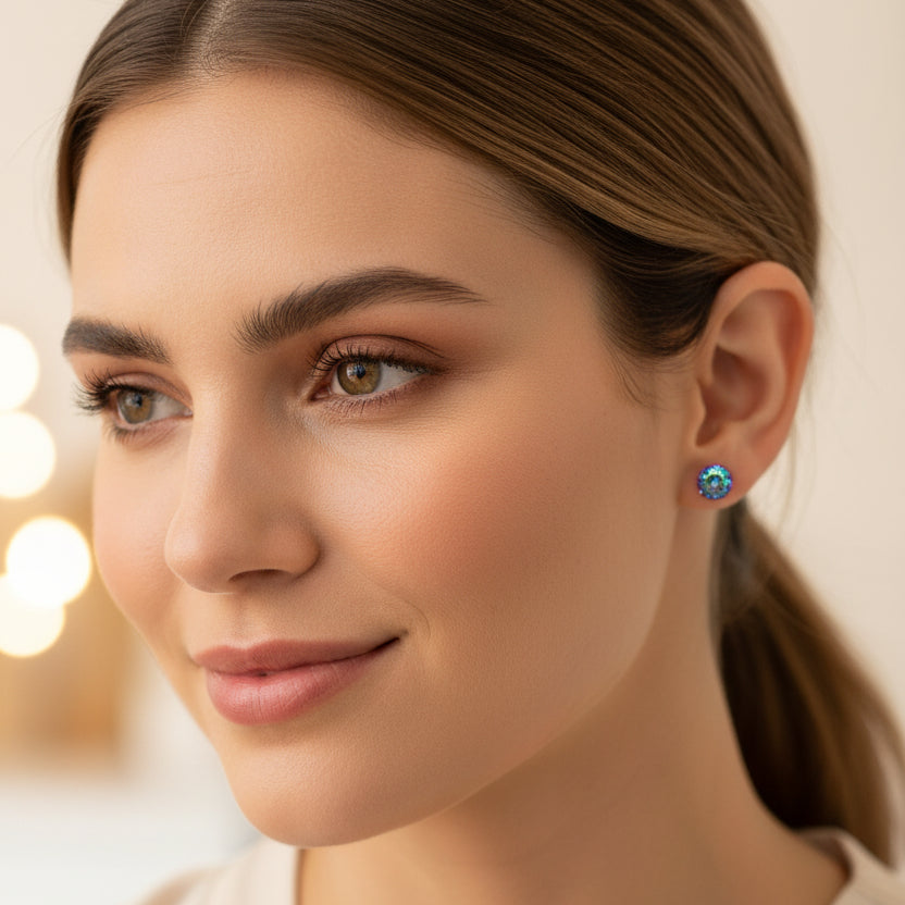 Boucles d'oreilles à tiges en plastique ou à clips invisibles en zircone cubique multicolore, 6 mm ou 8 mm