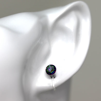Boucles d'oreilles à tiges en plastique ou à clips invisibles en zircone cubique multicolore, 6 mm ou 8 mm