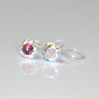 Boucles d'oreilles à tiges en plastique ou à clips invisibles en zircone cubique multicolore, 6 mm ou 8 mm
