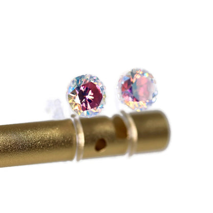 Boucles d'oreilles à tiges en plastique ou à clips invisibles en zircone cubique multicolore, 6 mm ou 8 mm