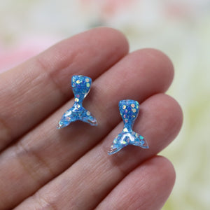 Plastic Post or Invisible Clip On Mermaid Tail Earrings, Metal Free 11mm