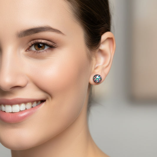 Glitter Filled Resin Stud Earrings, Two Sizes