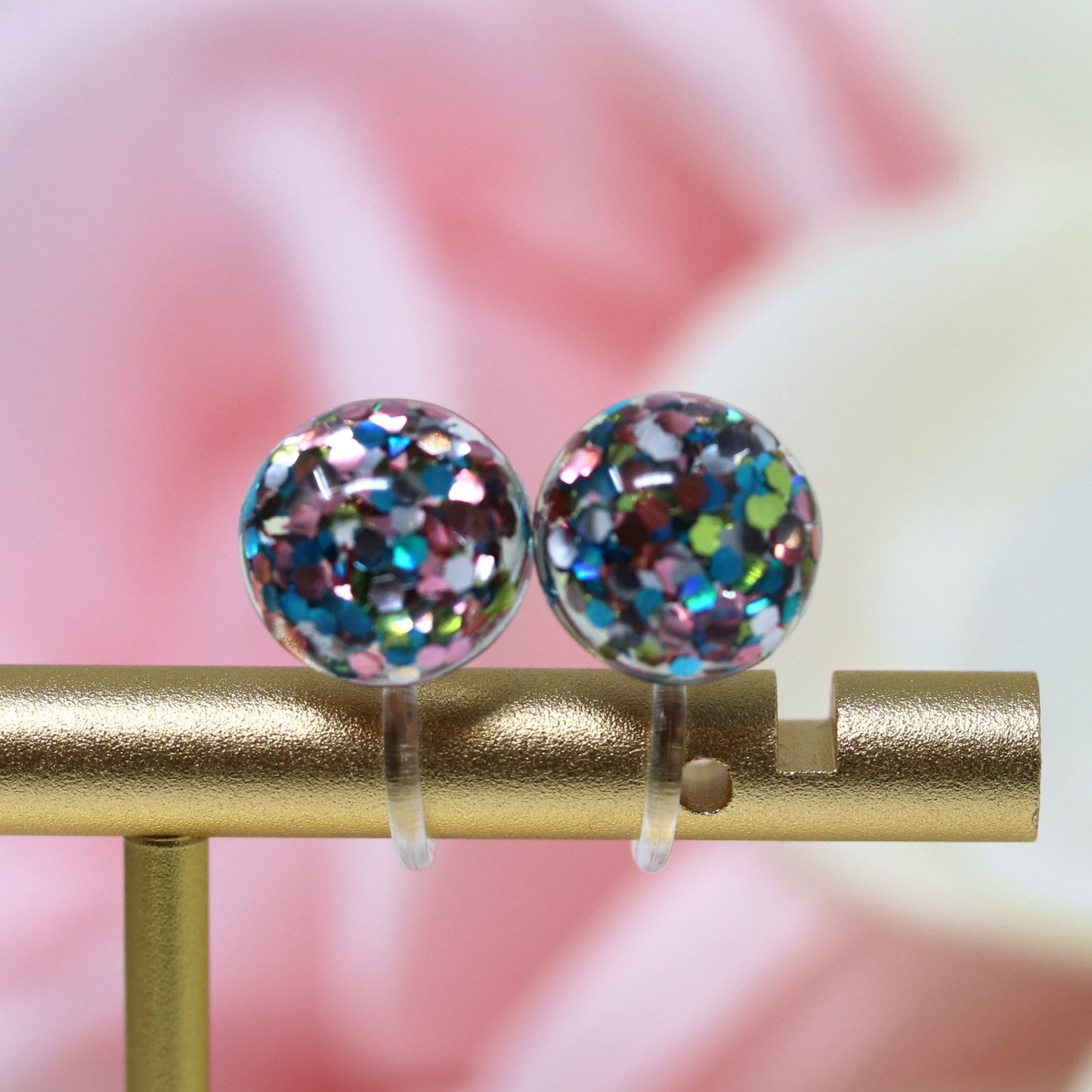 Glitter Filled Resin Stud Earrings, Two Sizes