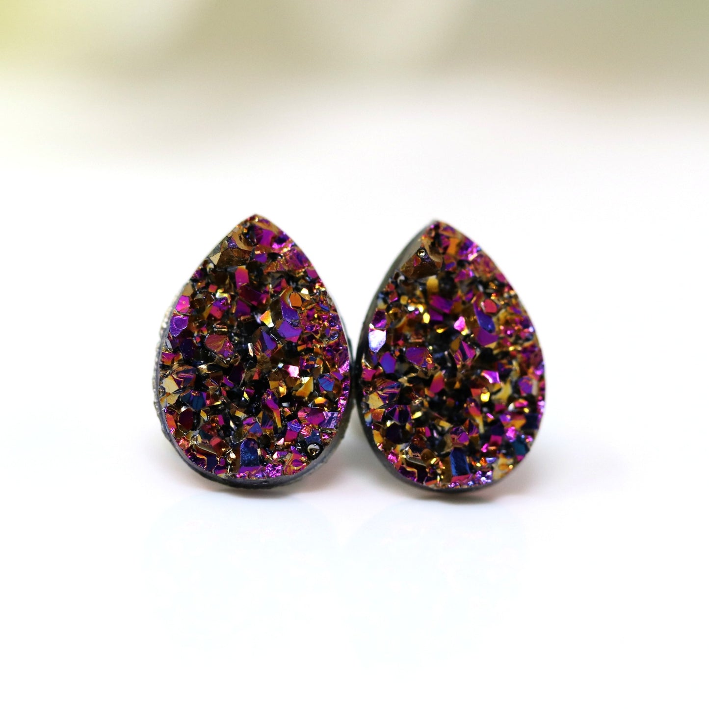 Teardrop Faux Druzy Stud Earrings