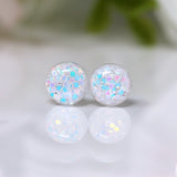 Plastic Post or Invisible Clip On Glitter Confetti Filled Earrings, Metal Free 10mm