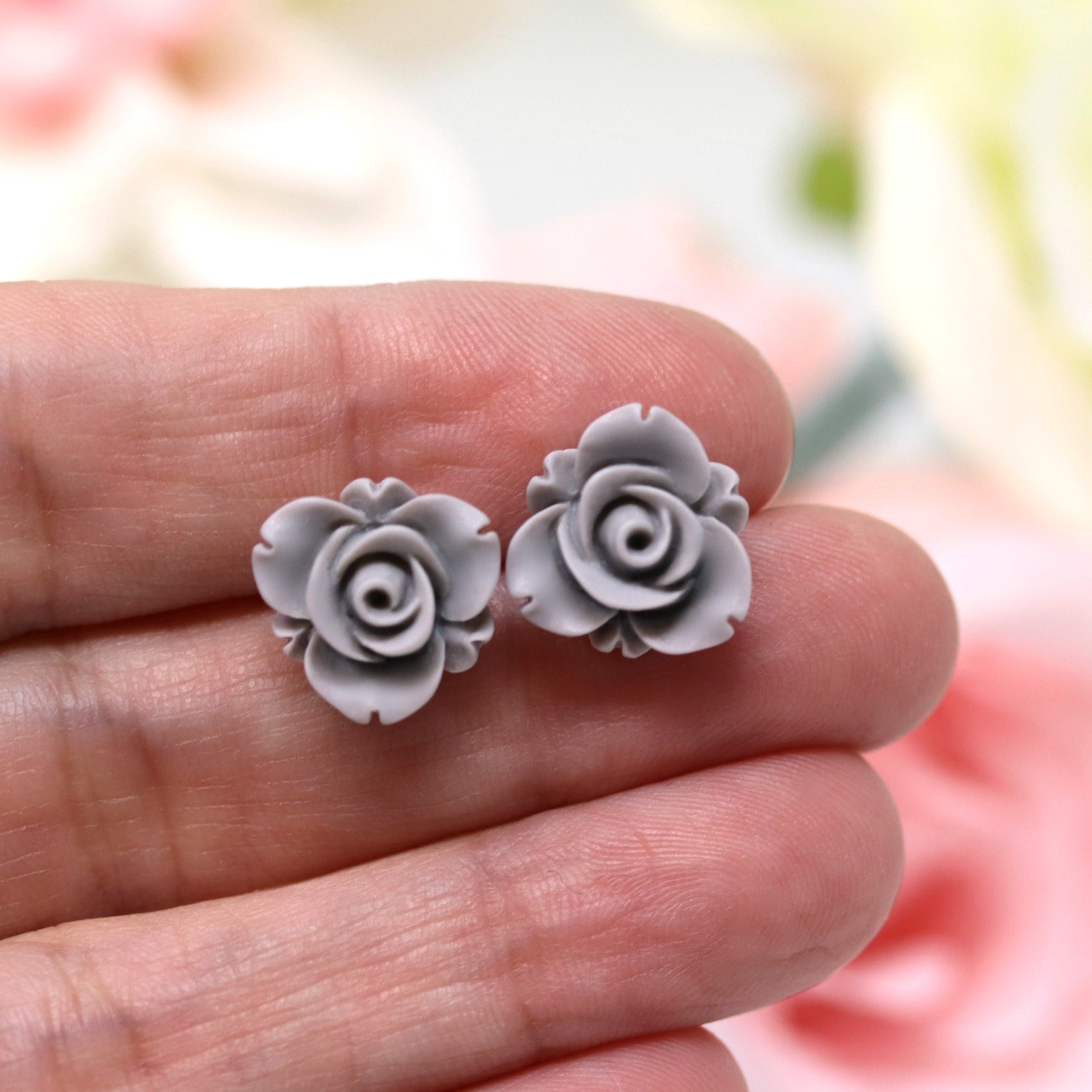 Plastic Posts or Invisible Clip On Metal Free Earrings Rose Bud Pretty Smart