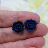 Plastic Posts or Invisible Clip On Metal Free Earrings, Rose Bud