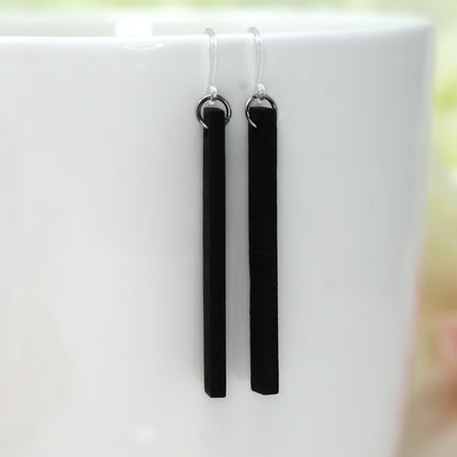 Dainty Wood Bar Dangle Earrings, 50mm