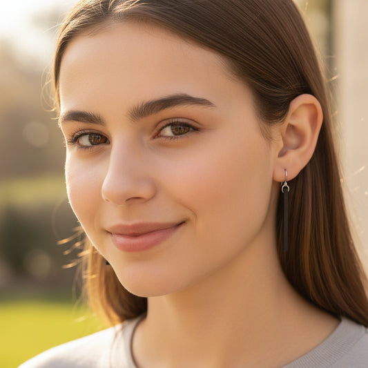 Dainty Wood Bar Dangle Earrings, 50mm