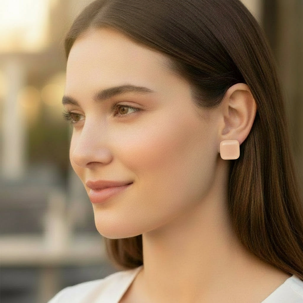 Large Square Cabochon Stud Earrings