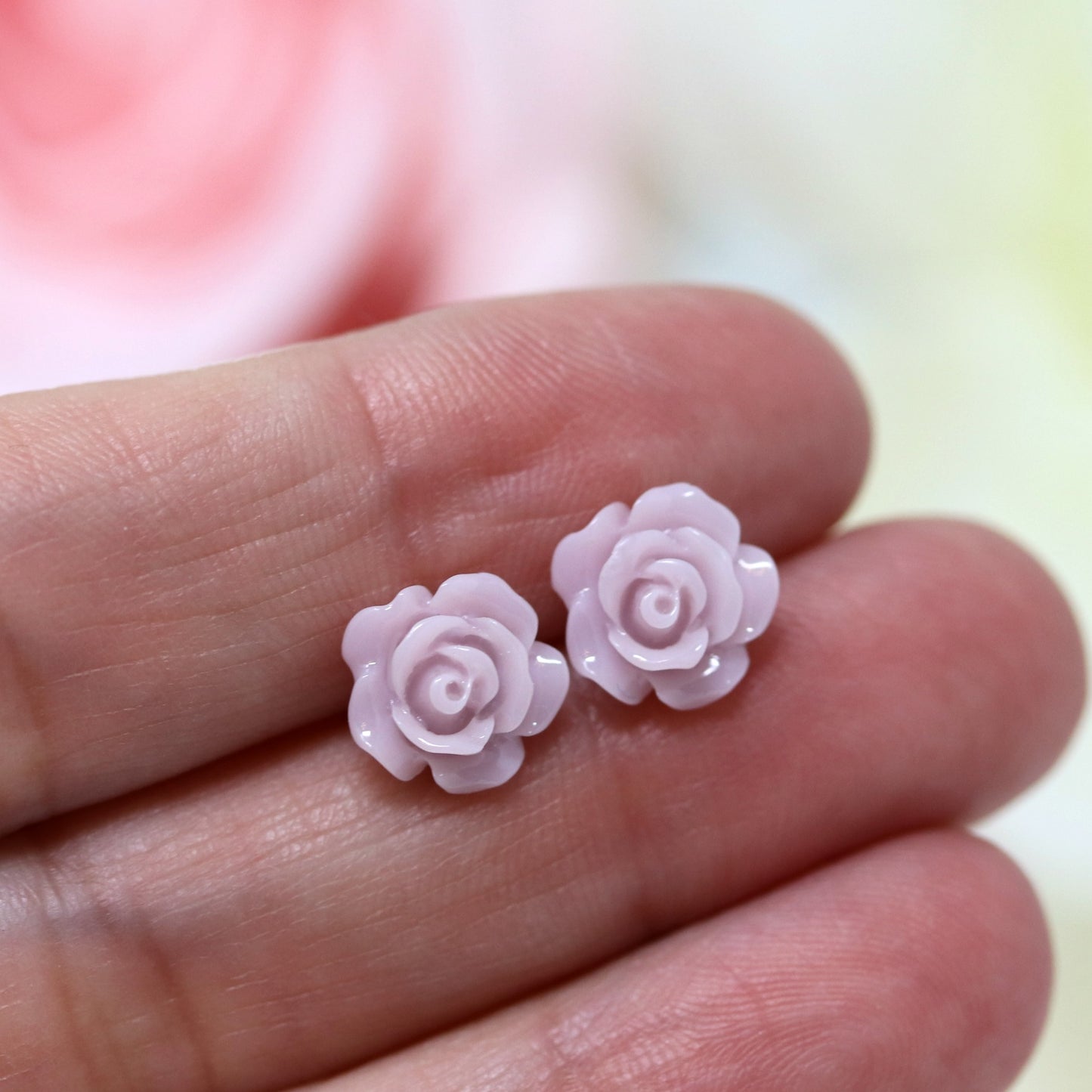 Rose Flower Earrings, 10mm