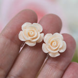 Plastic Posts or Invisible Clip Ons Metal Free Blush Rose Floral Earrings, 10mm, 15mm