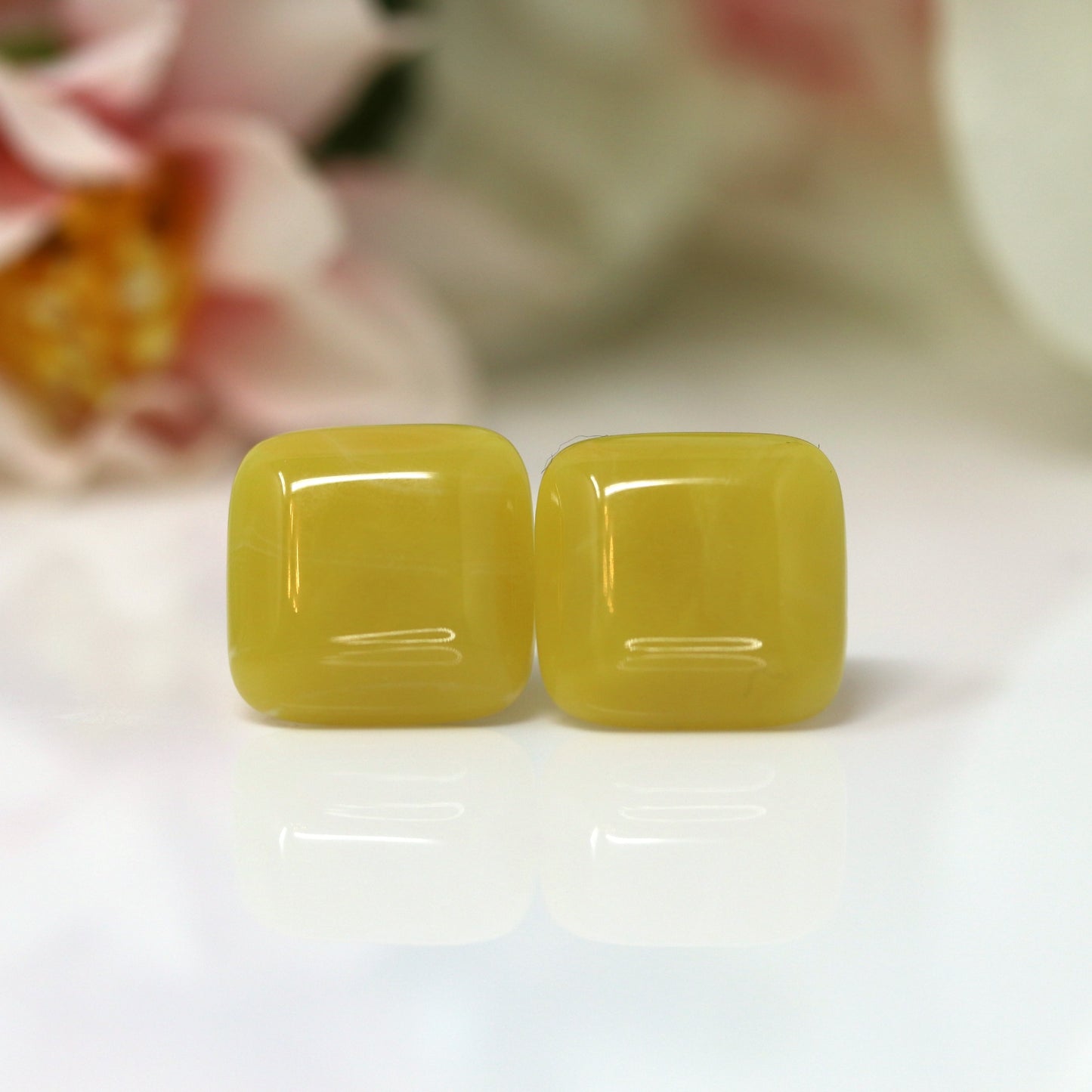 Large Square Cabochon Stud Earrings