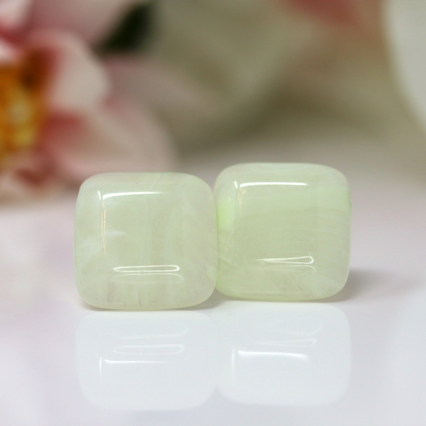 Large Square Cabochon Stud Earrings
