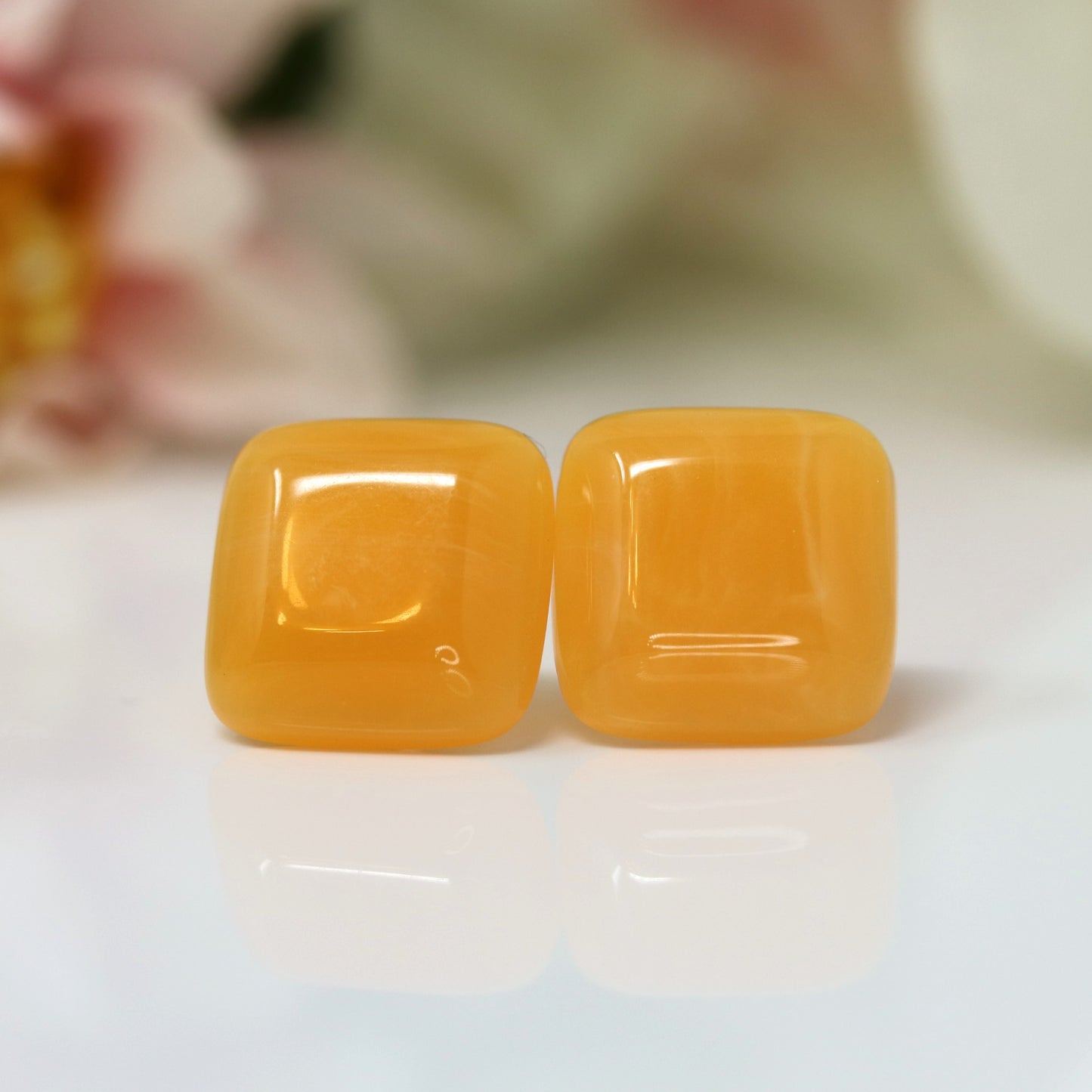 Large Square Cabochon Stud Earrings