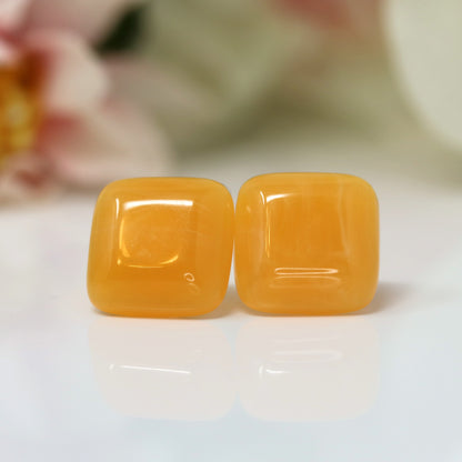 Boucles d'oreilles à gros cabochon carré, 15 mm
