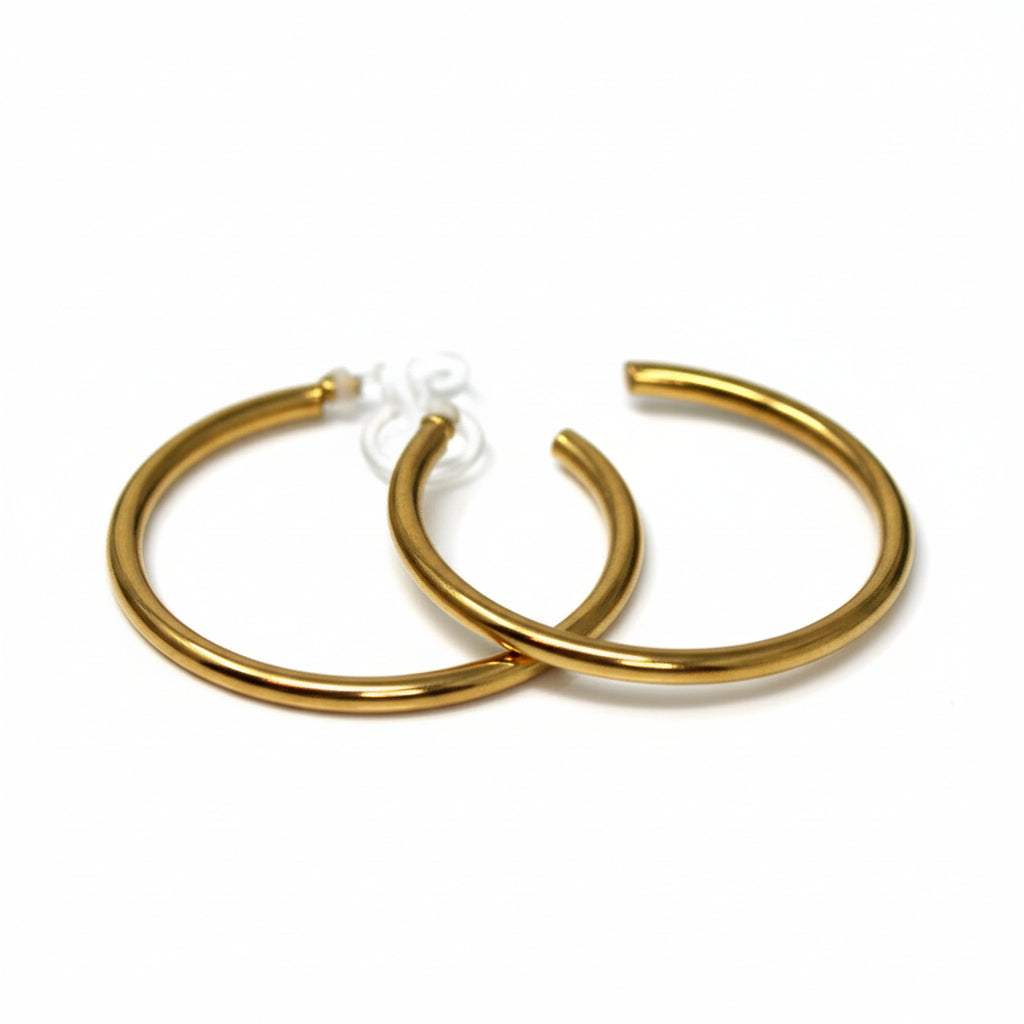 Hoop Earrings Invisible Clip On or Plastic Posts, 30mm
