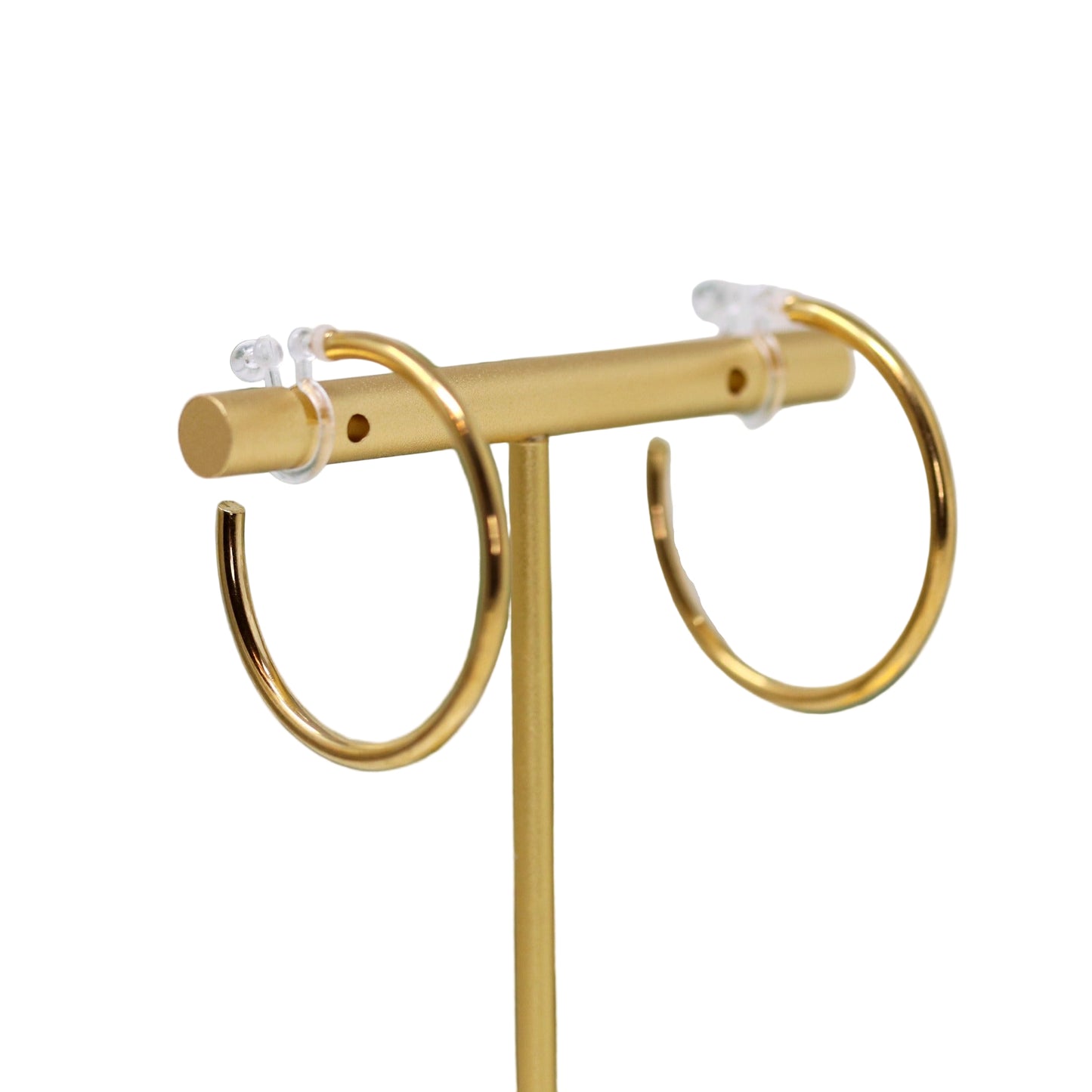 Hoop Earrings Invisible Clip On or Plastic Posts, 30mm