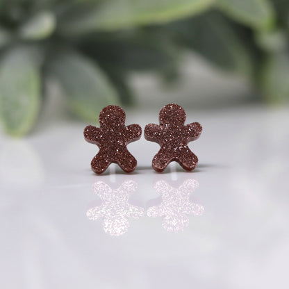 Glitter Gingerbread Cookie Stud Earrings