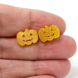 Plastic Post or Invisible Clip On, Metal Free Glitter Jack-o-Lantern Earrings, 12mm