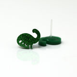 Plastic Post or Invisible Clip On, Metal Free Glitter Dinosaur Earrings, 12mm