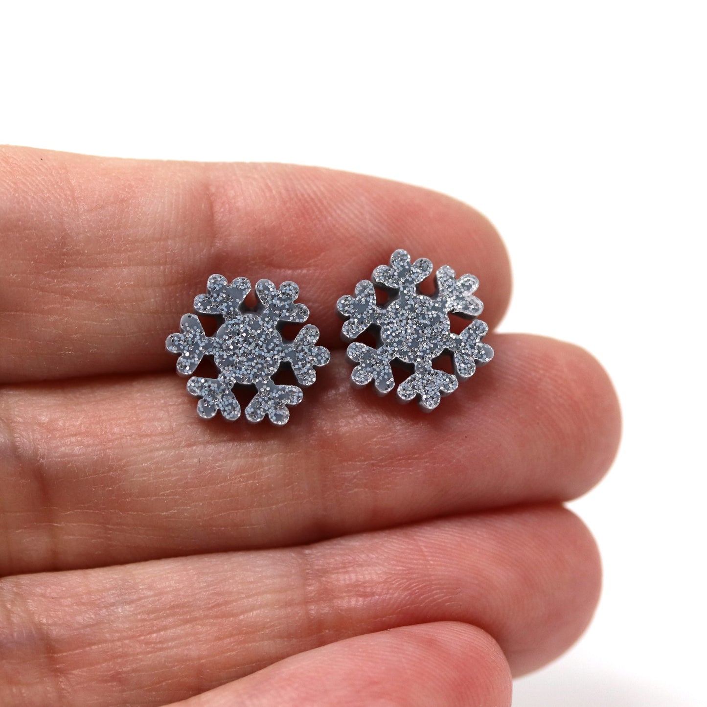 Plastic Post or Invisible Clip On, Glitter Snowflake Earrings