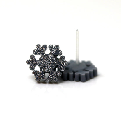 Plastic Post or Invisible Clip On, Glitter Snowflake Earrings