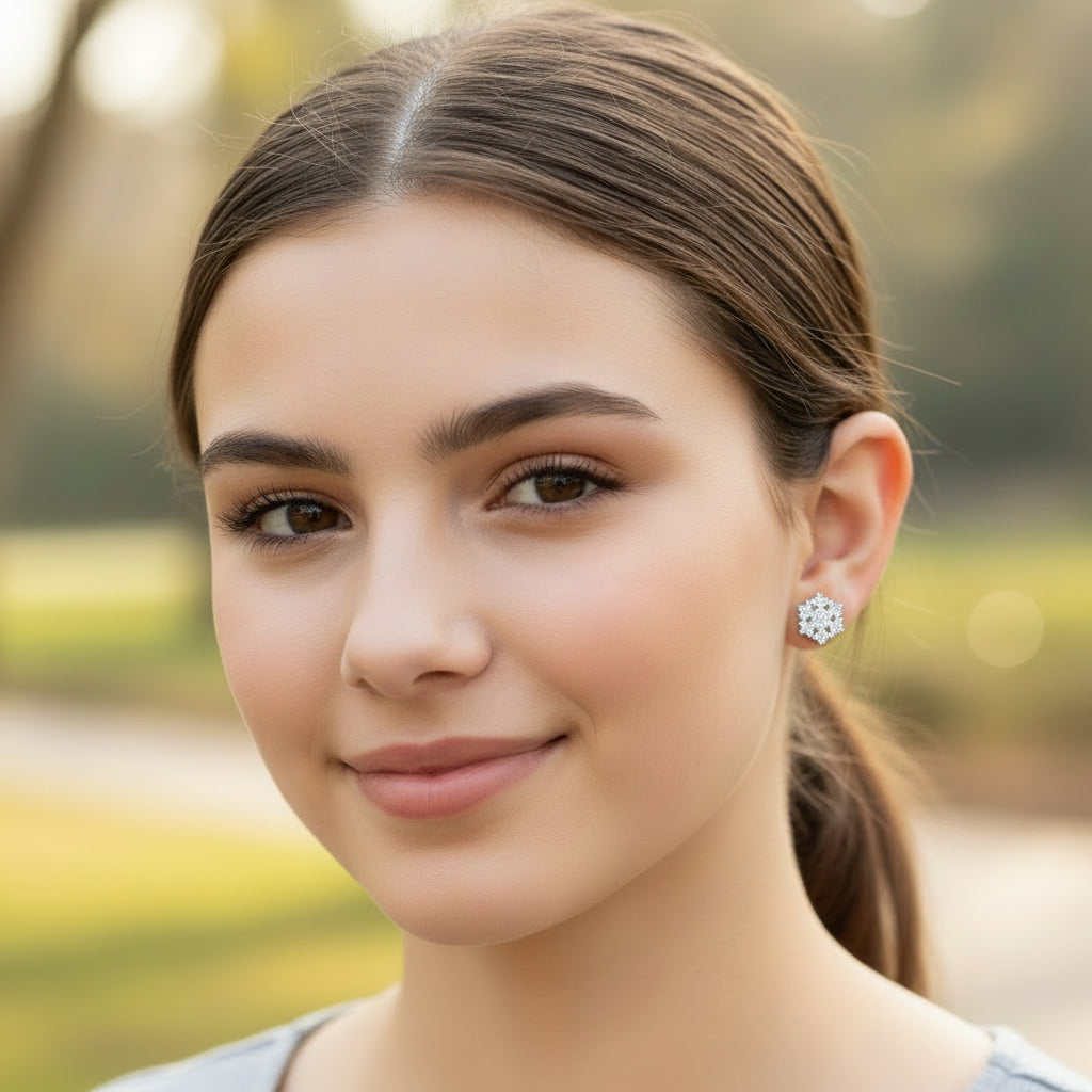 Plastic Post or Invisible Clip On, Glitter Snowflake Earrings