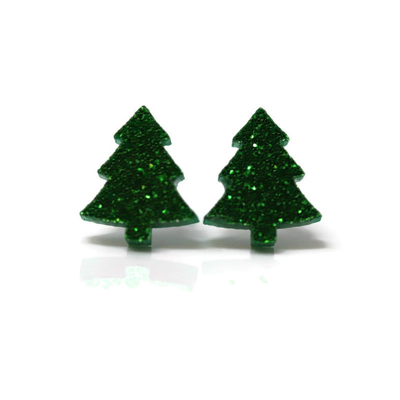 Boucles d'oreilles à tige en forme de sapin de Noël pailleté, 11 mm