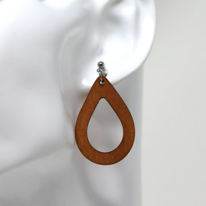 Wood Open Teardrop Dangle Earrings