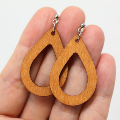 Wood Open Teardrop Dangle Earrings
