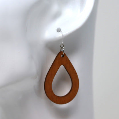 Wood Open Teardrop Dangle Earrings