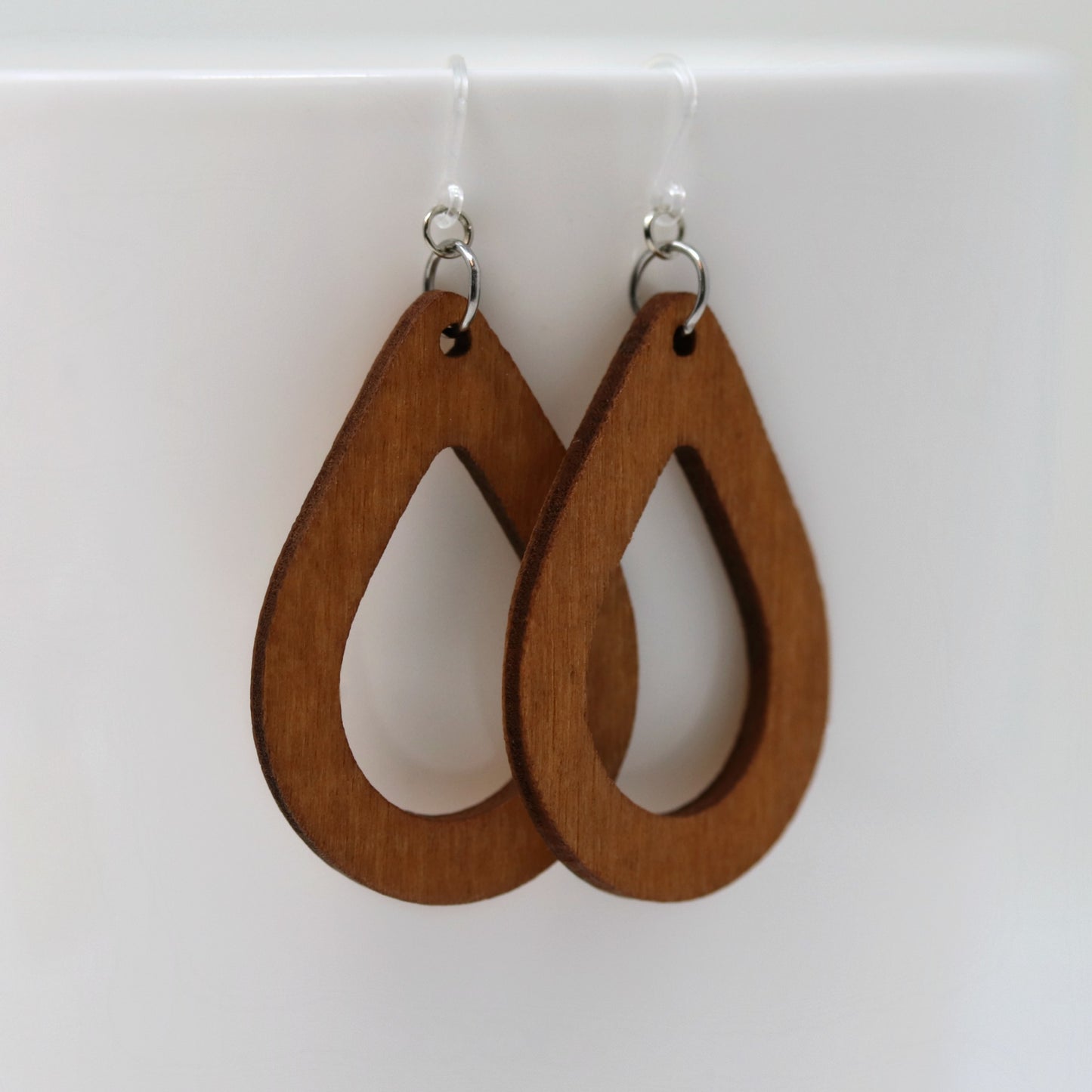 Wood Open Teardrop Dangle Earrings