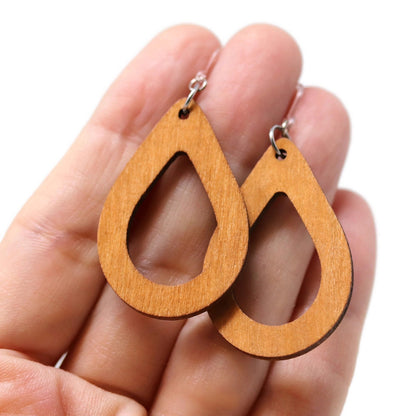 Wood Open Teardrop Dangle Earrings