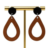 Dangle Earrings, Resin & Wood Open Teardrop, 50mm