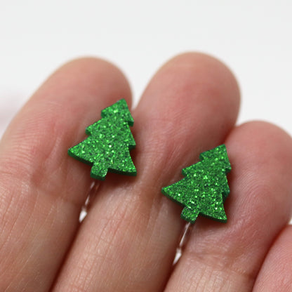 Glitter Christmas Tree Stud Earrings