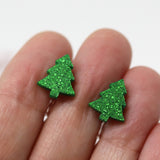 Glitter Christmas Tree Stud Earrings, 11mm