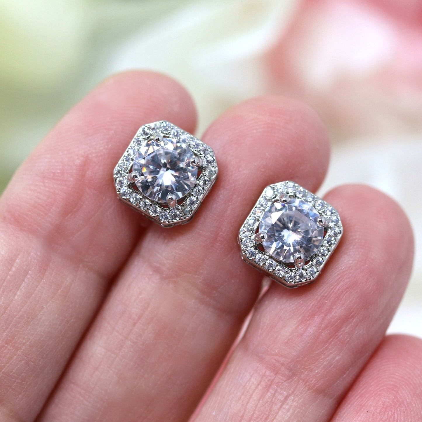 Halo Rhinestone Invisible Clip On Earrings, 10mm