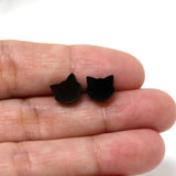 Plastic Post or Invisible Clip On Metal Free Black Cat Earrings, 10mm