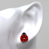 Plastic Post or Invisible Clip On Metal Free Ladybug Earrings 9mm