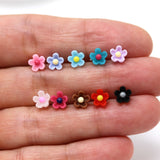 Plastic Post or Invisible Clip On Metal Free Tiny Flower Earrings 6mm