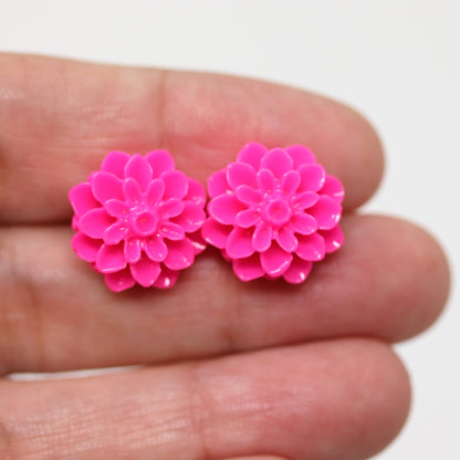Plastic Posts or Invisible Clip On Metal Free Dahlia Floral Earrings