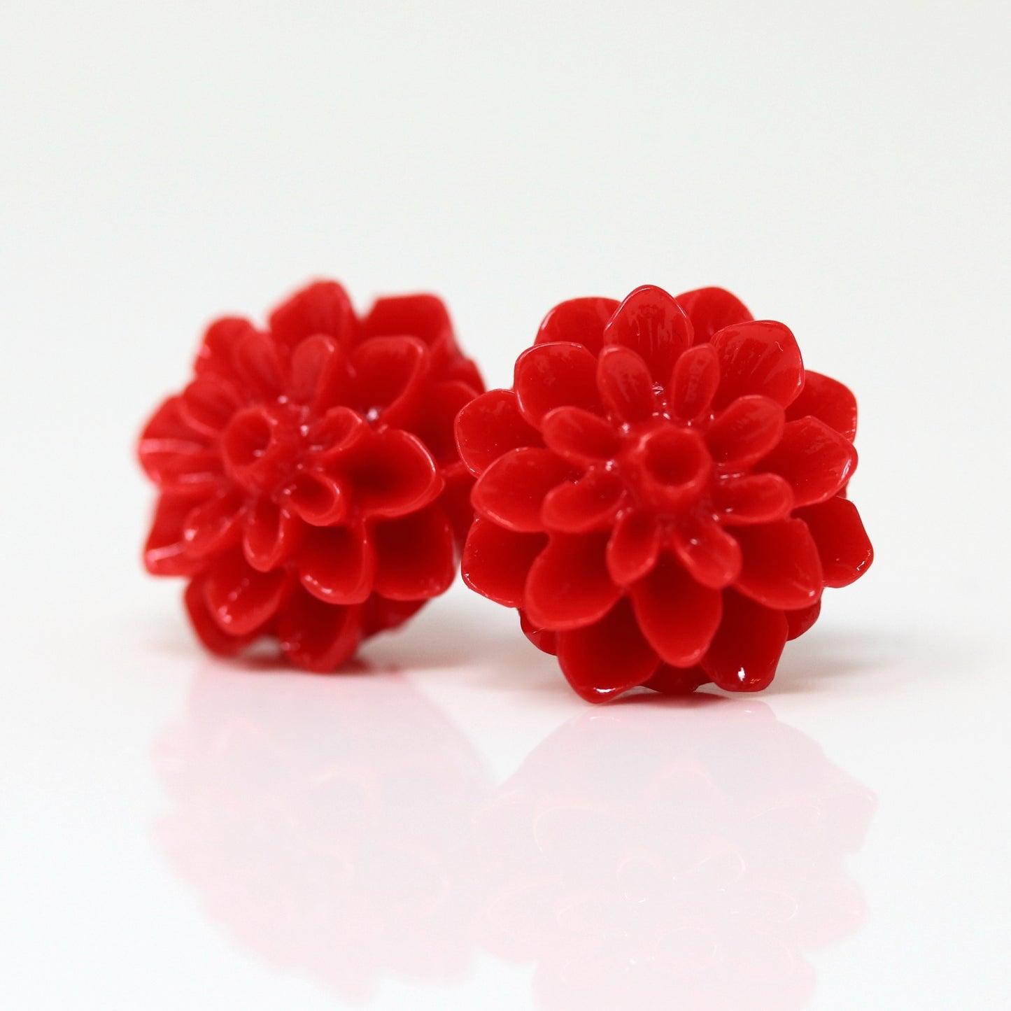 Plastic Posts or Invisible Clip On Metal Free Dahlia Floral Earrings