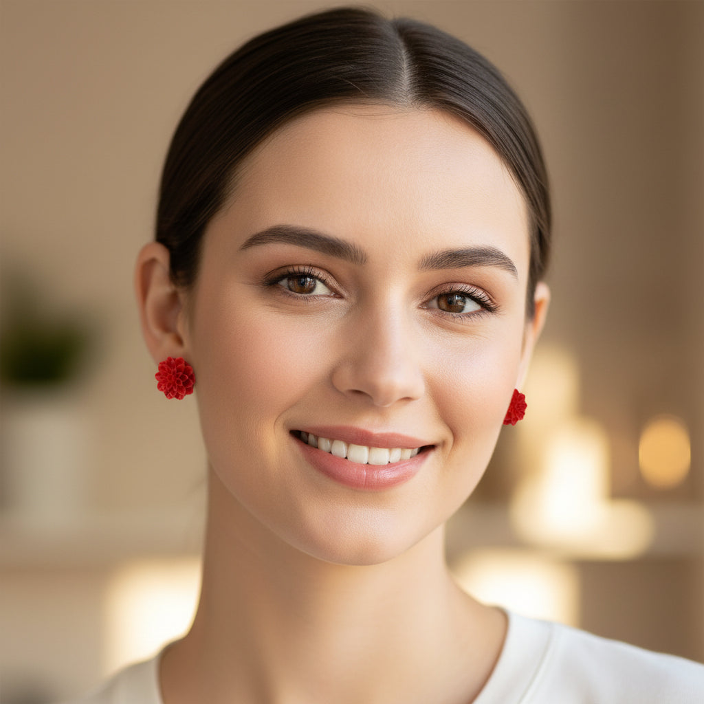 Plastic Posts or Invisible Clip On Metal Free Dahlia Floral Earrings