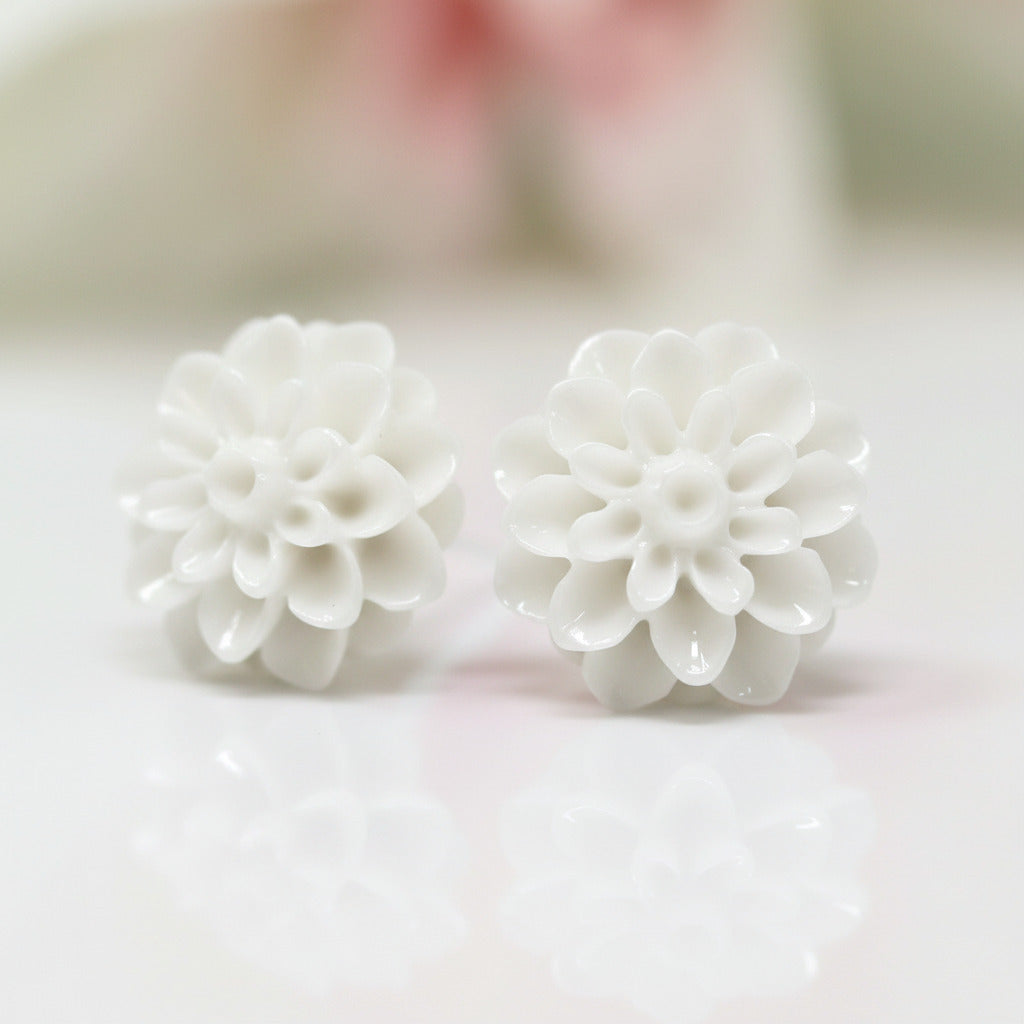 Plastic Posts or Invisible Clip On Metal Free Dahlia Floral Earrings