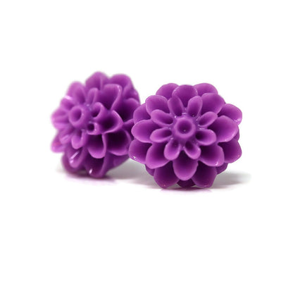 Plastic Posts or Invisible Clip On Metal Free Dahlia Floral Earrings